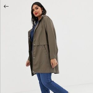 Vero Moda plus size hooded rain coat in khaki green size 18 2X